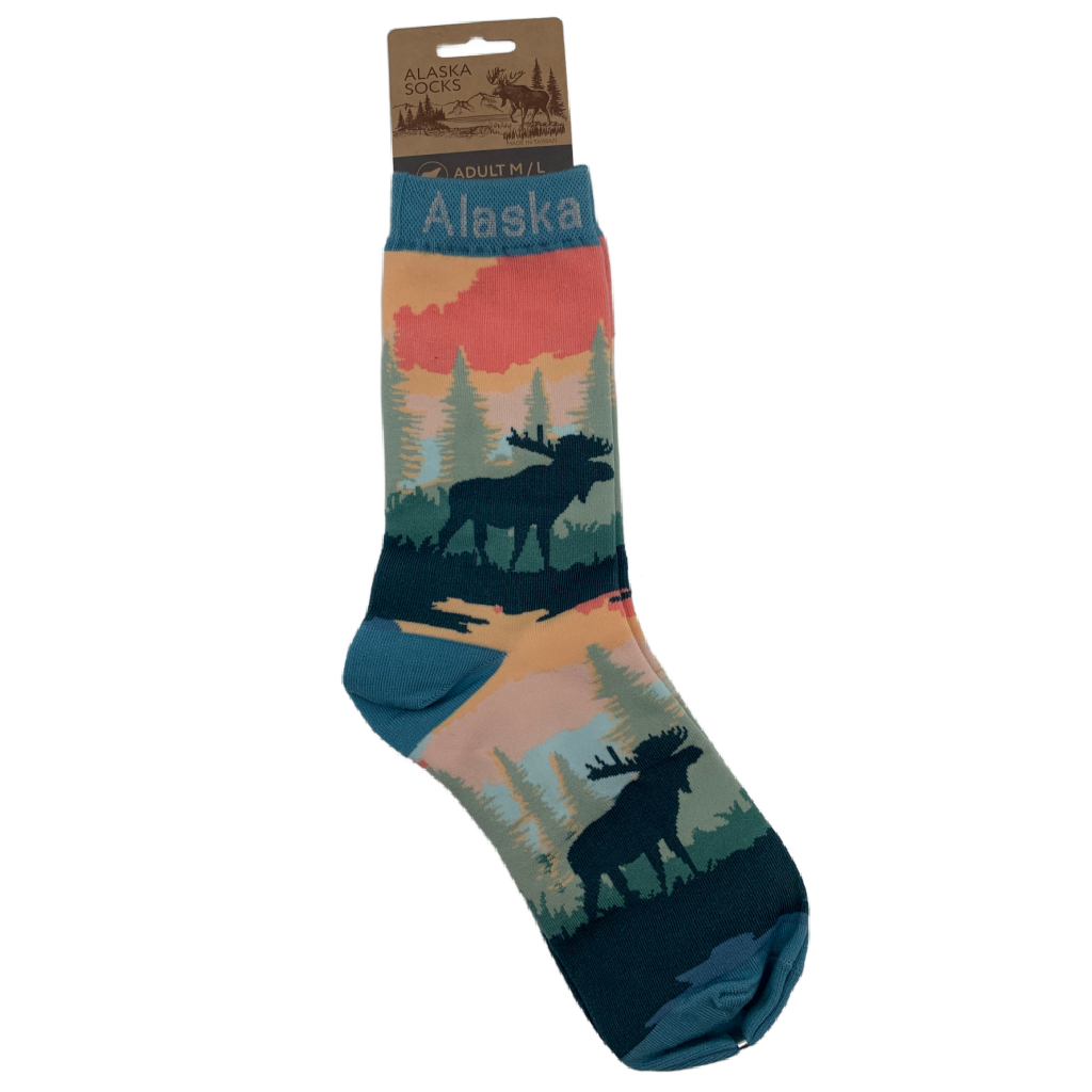 Sunset Moose and Trees Alaska Socks