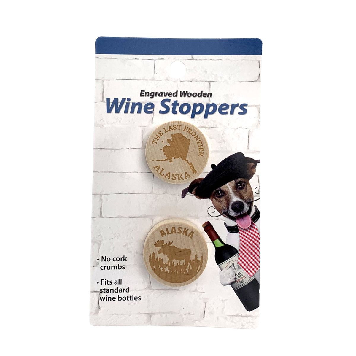 Alaska Moose and Map Wood Wine Stopper 2 Pack
