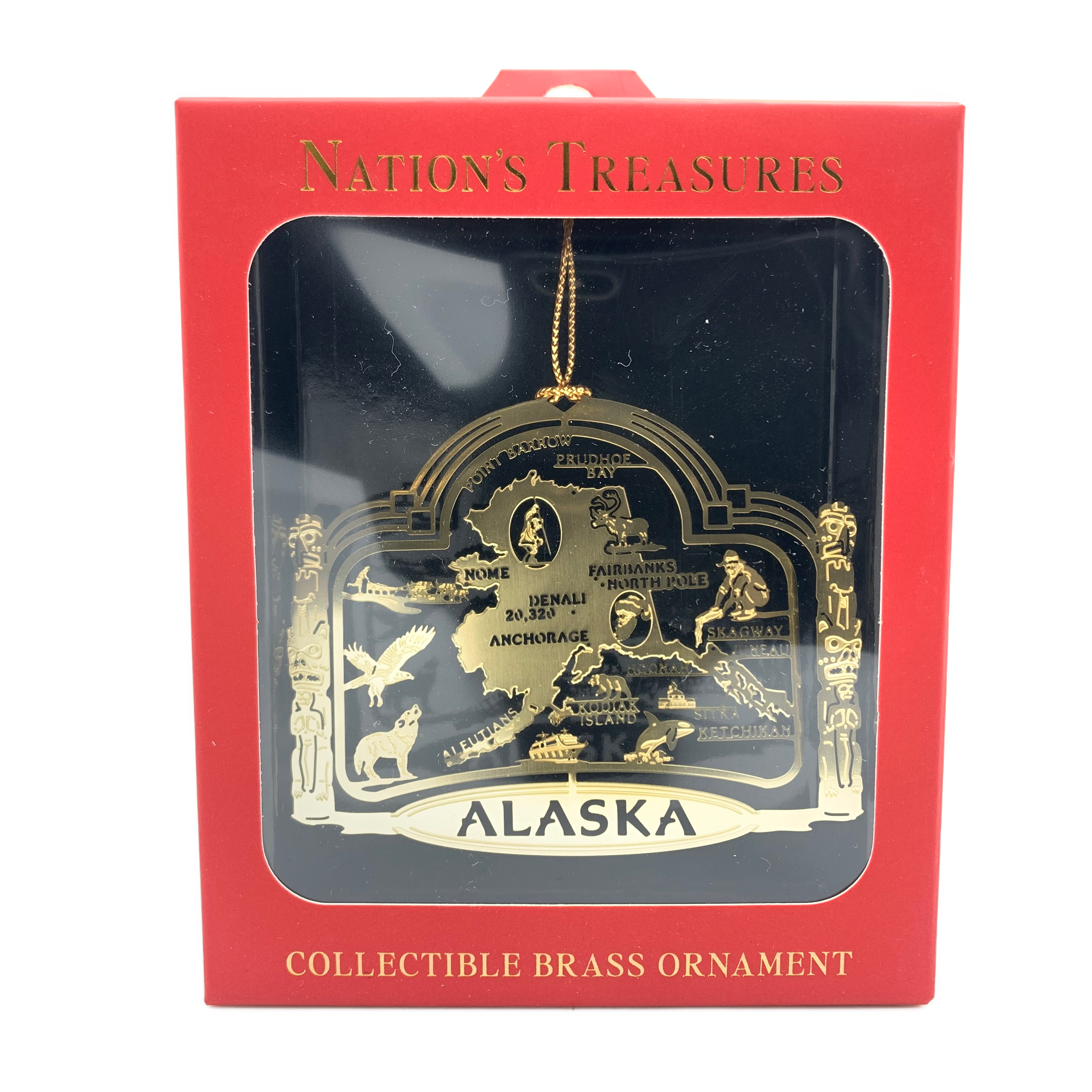 Alaska Landmarks Cut Out Brass Twist Ornament