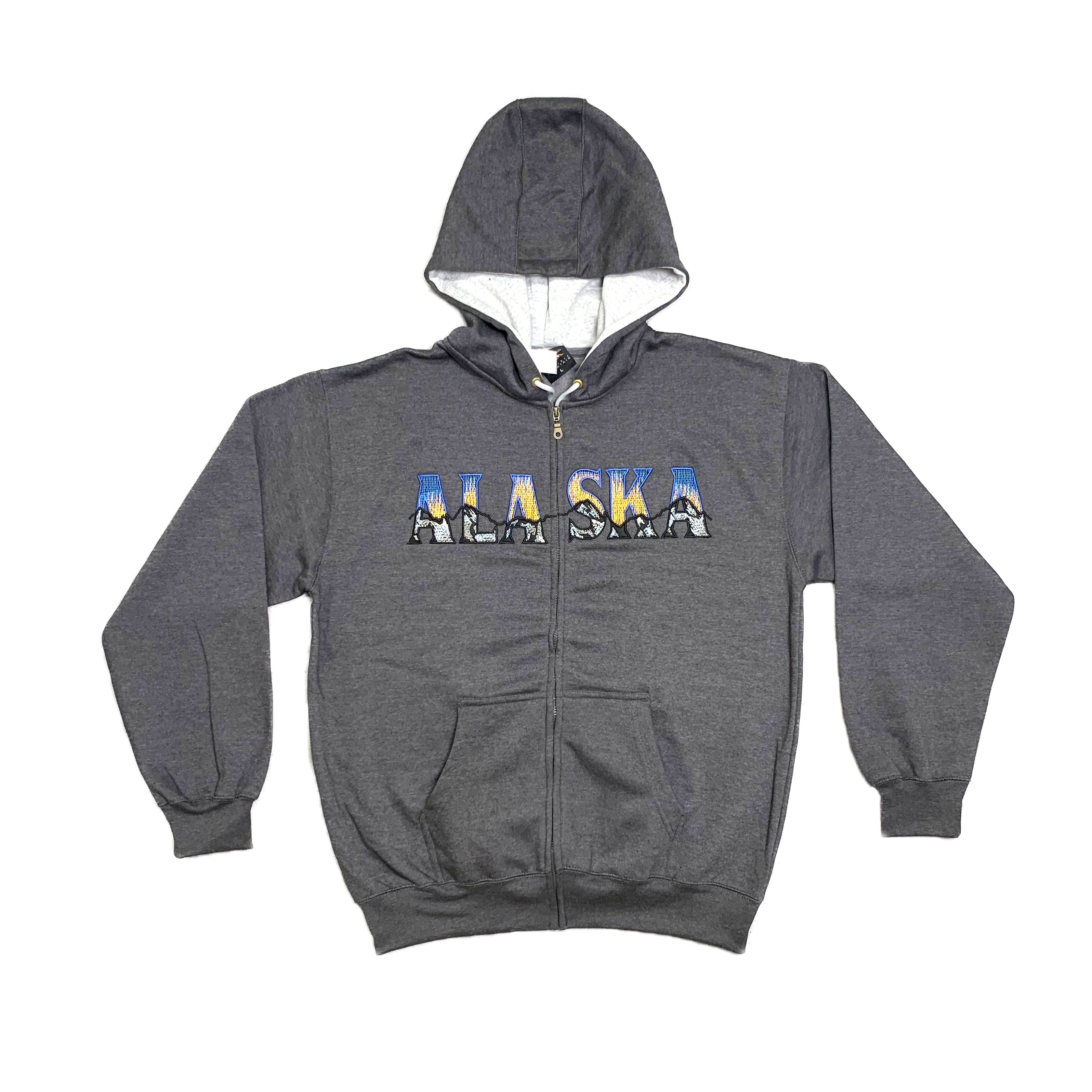 Charcoal Event Horizon Alaska Embroidered Zip Up Hoodie