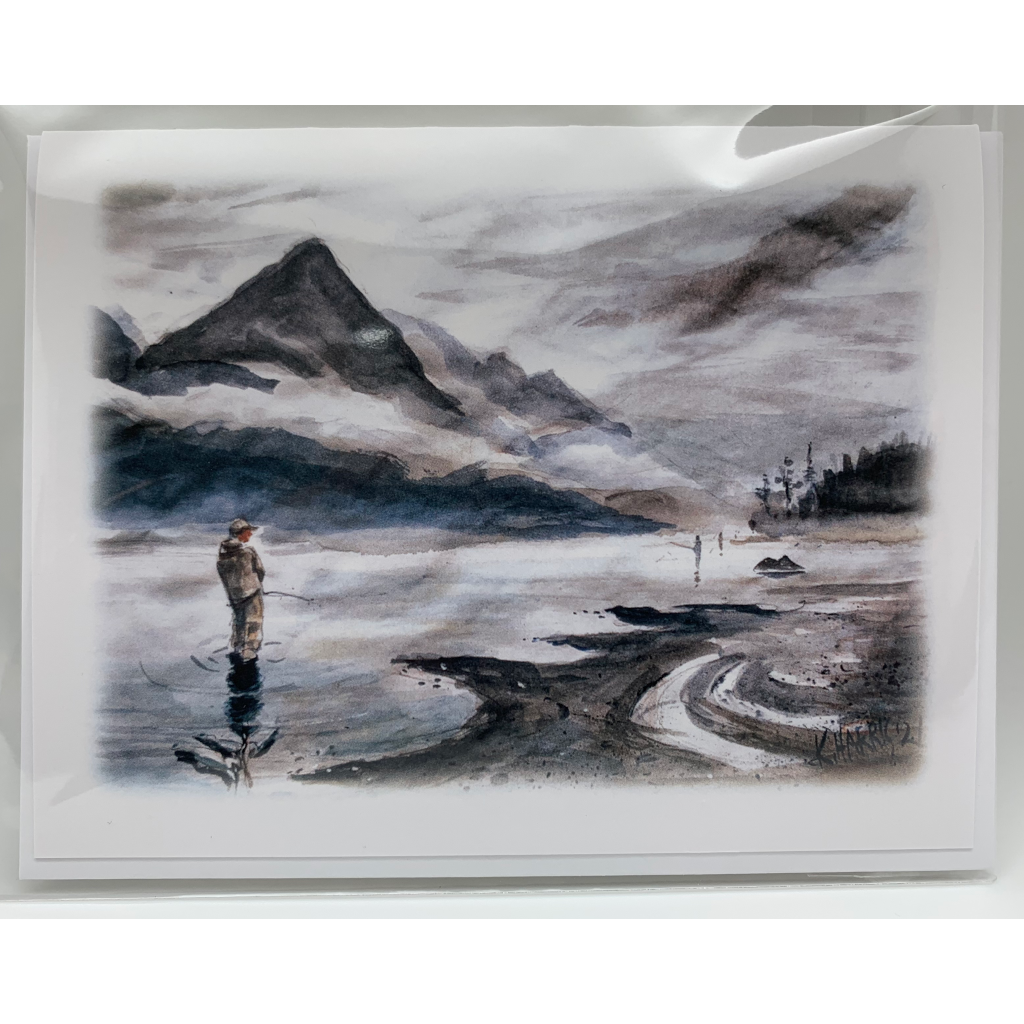 Knik River Salmon Fishing Watercolor Card