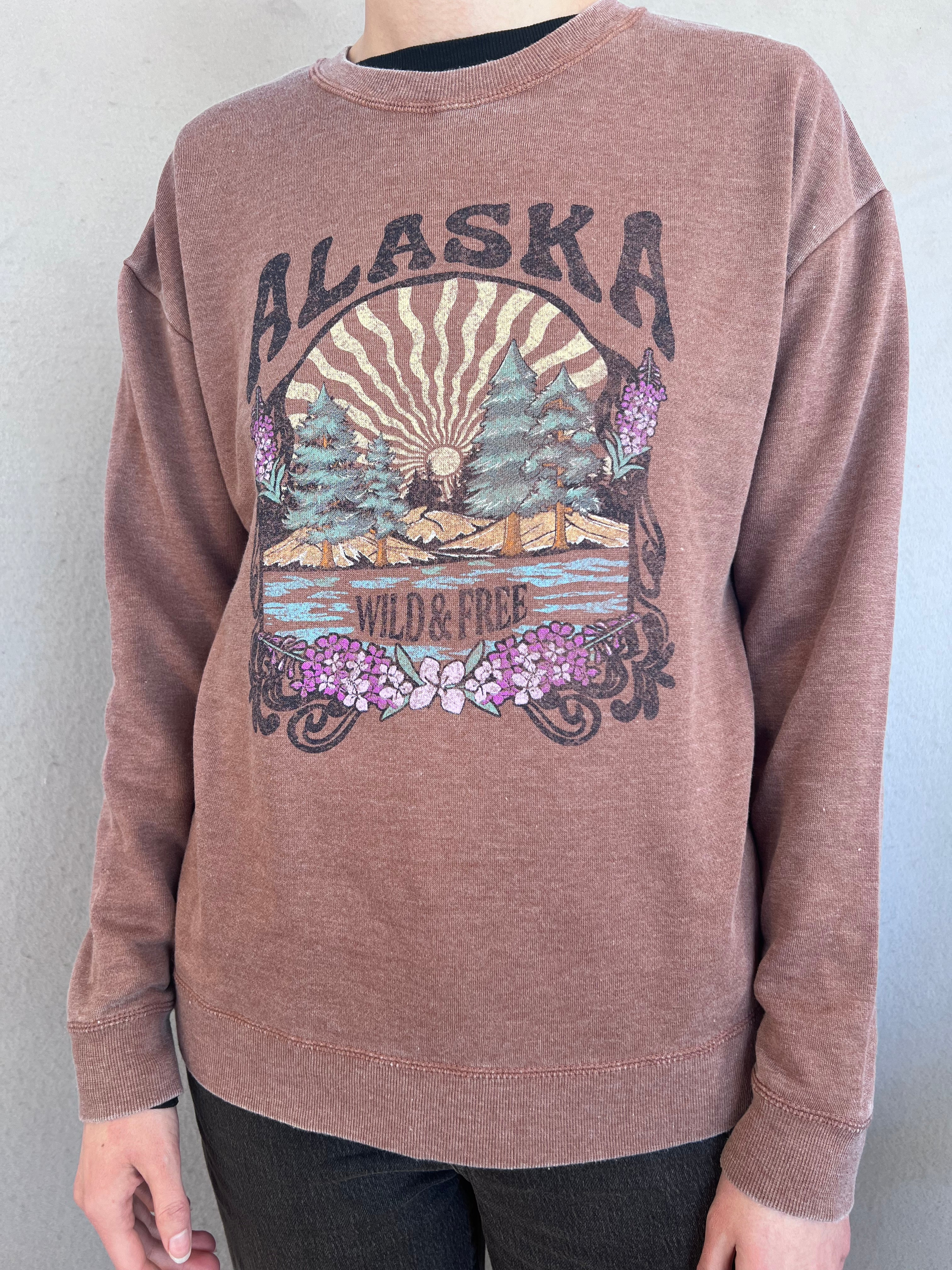 Salted Caramel Fireweed Scene Alaska Burnout Crew Sweater