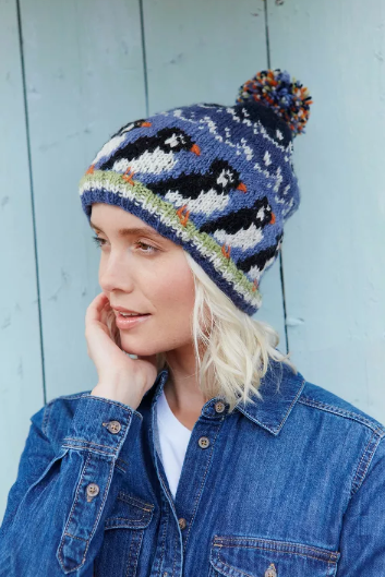 Circus of Puffins Wool Bobble Beanie