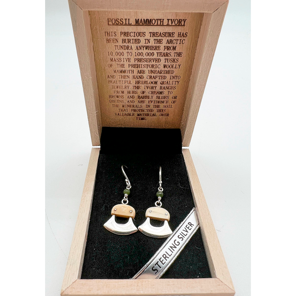 Ivory Ulu Jade Bead and Sterling Silver Earrings