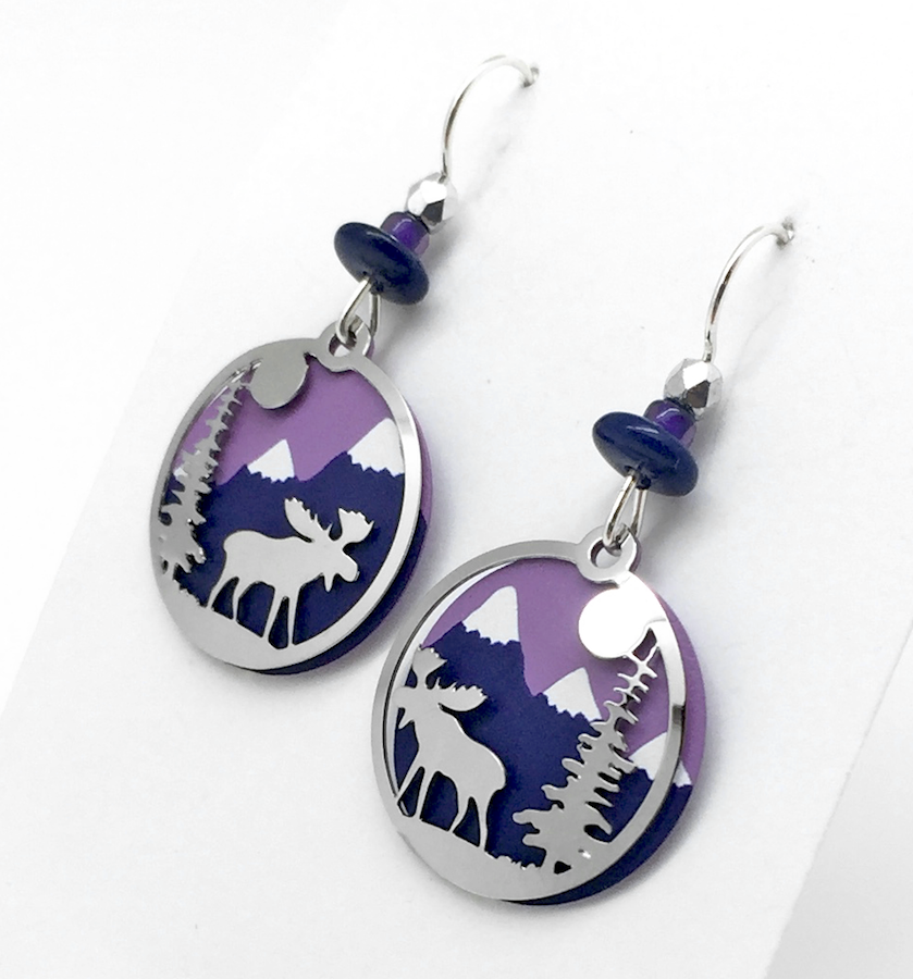 Moose & Tree Mountain Scene Earrings