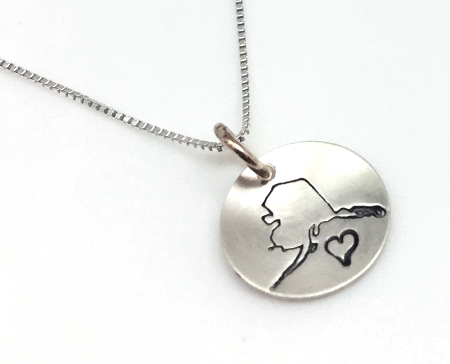 Stamped Alaska & Heart Necklace