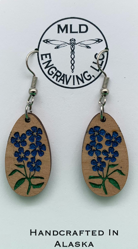 Alder Wood Painted Forget-Me-Not Earrings