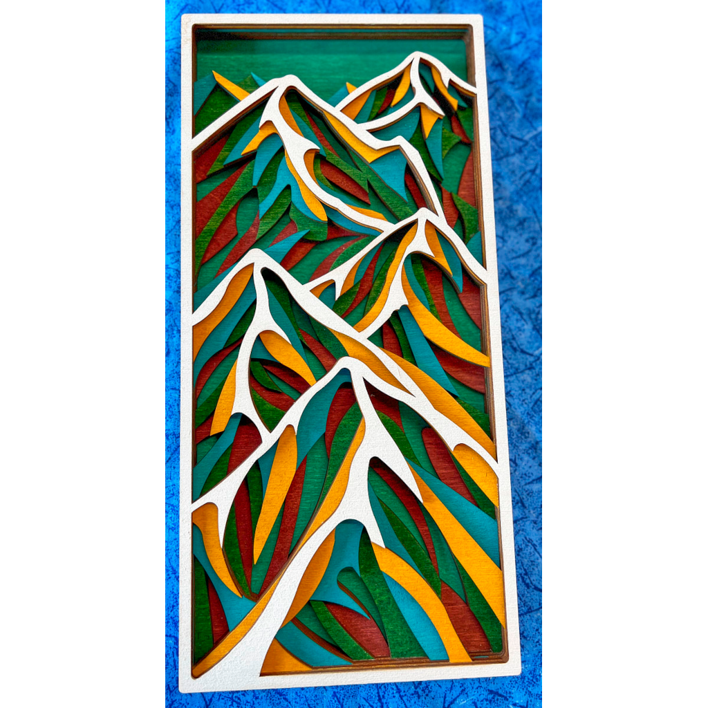 Mountain Wooden Laser Cut Framed Wall Hanging 5.5x11"