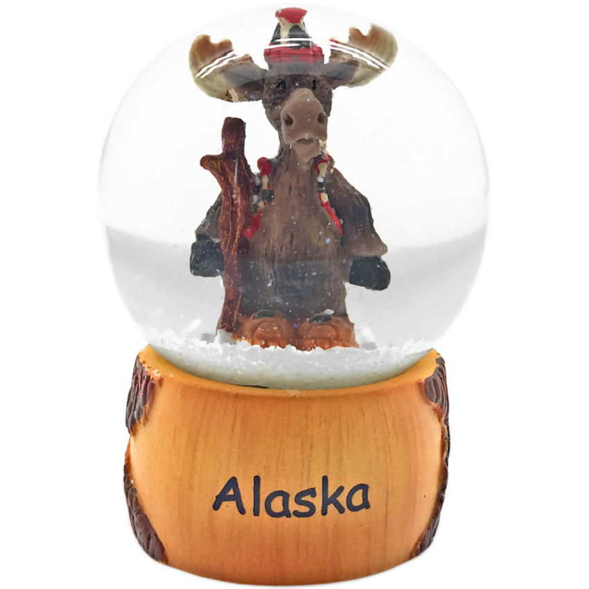 Hiking Moose Mini Alaska Snowglobe