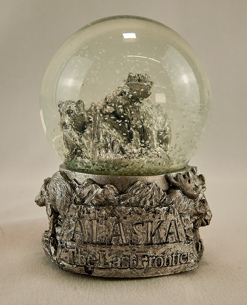 Chrome Moose and Bear Alaska Snow Globe