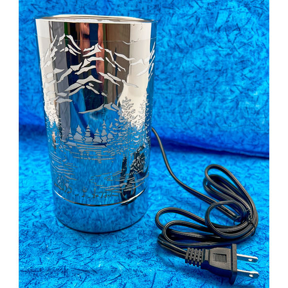 Silver Mountain Scene Sensor Lamp, Wax Melt Warmer, Scent Oil Warmer 3.75x3.75x7"