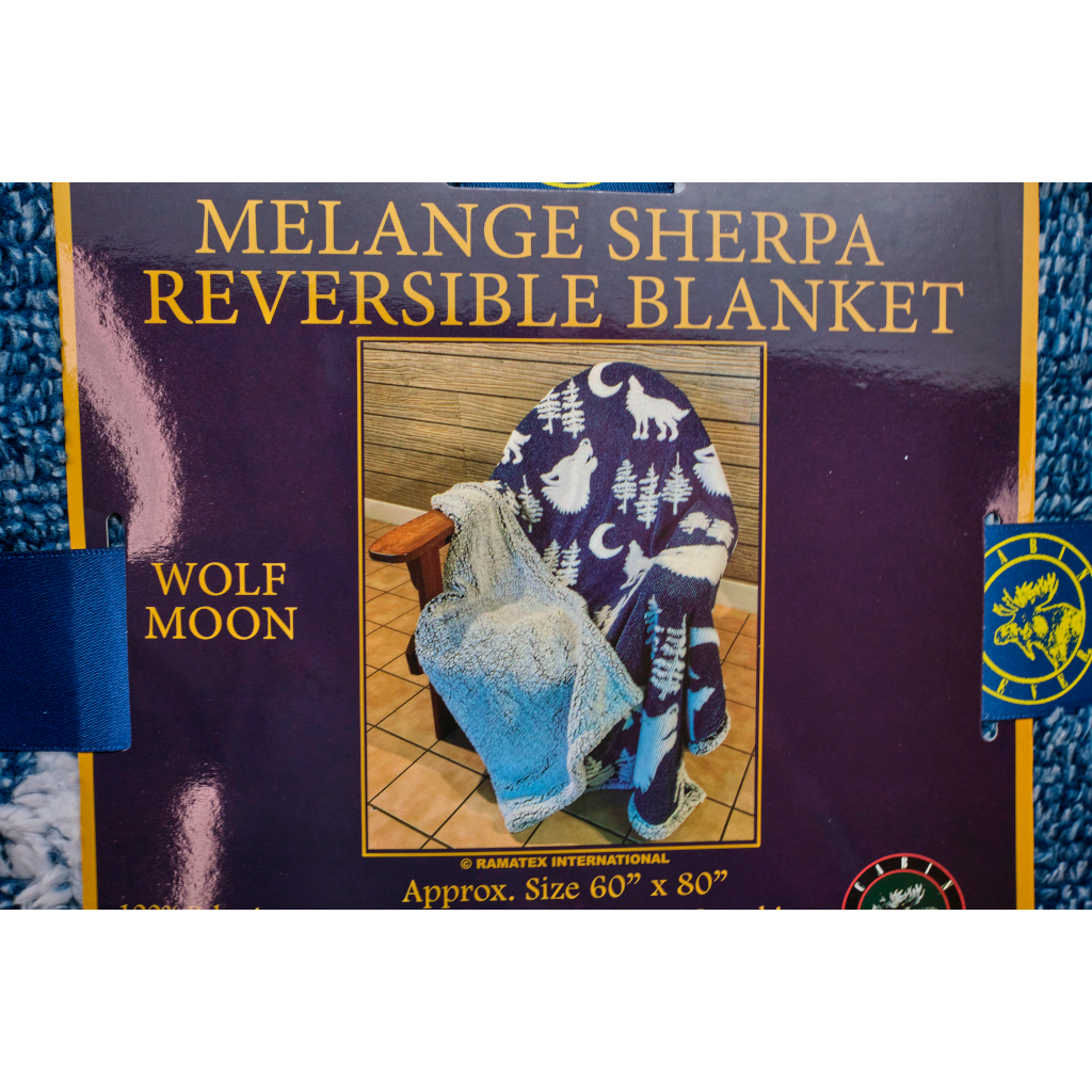 Wolf Moon Blue Sherpa Throw Blanket 60x80