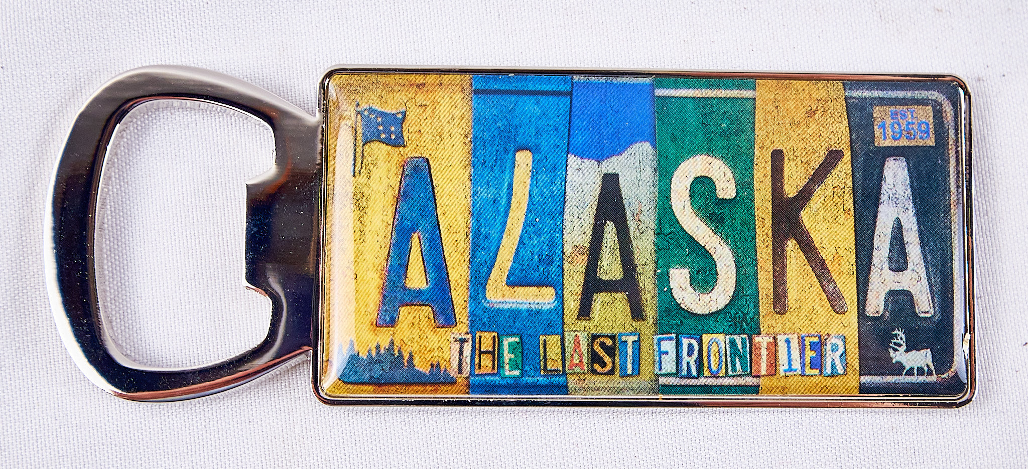 Vintage Alaska License Plate Magnetic Bottle Opener