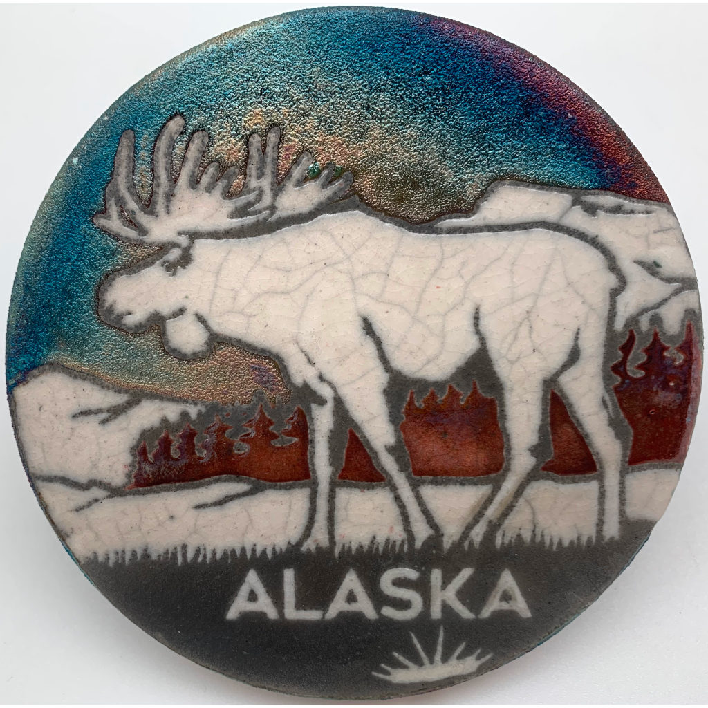 Moose Scene Alaska Raku Coaster