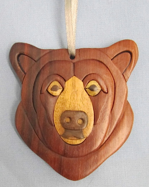 Bear Face Wood Intarsia Ornament