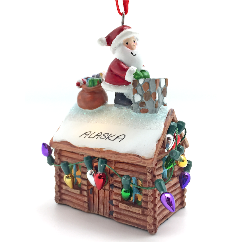 Santa & Log Cabin Alaska Ornament