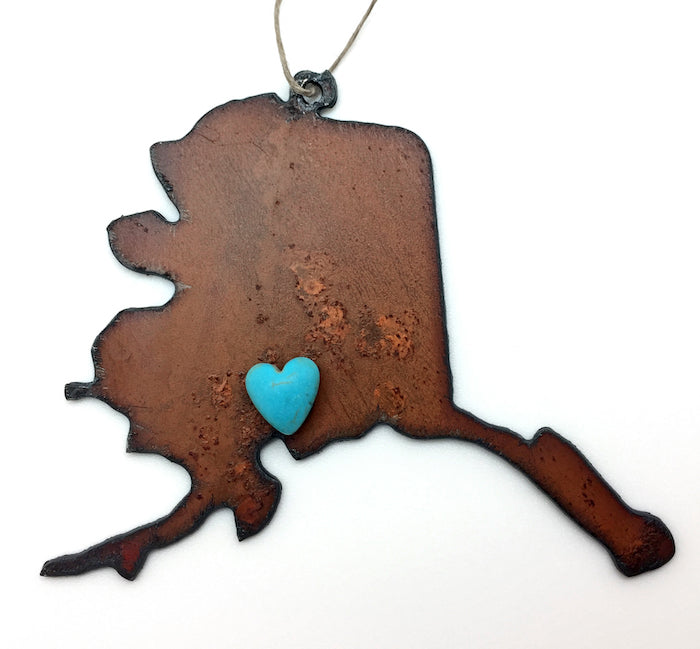 Alaska Map with Heart Ornament