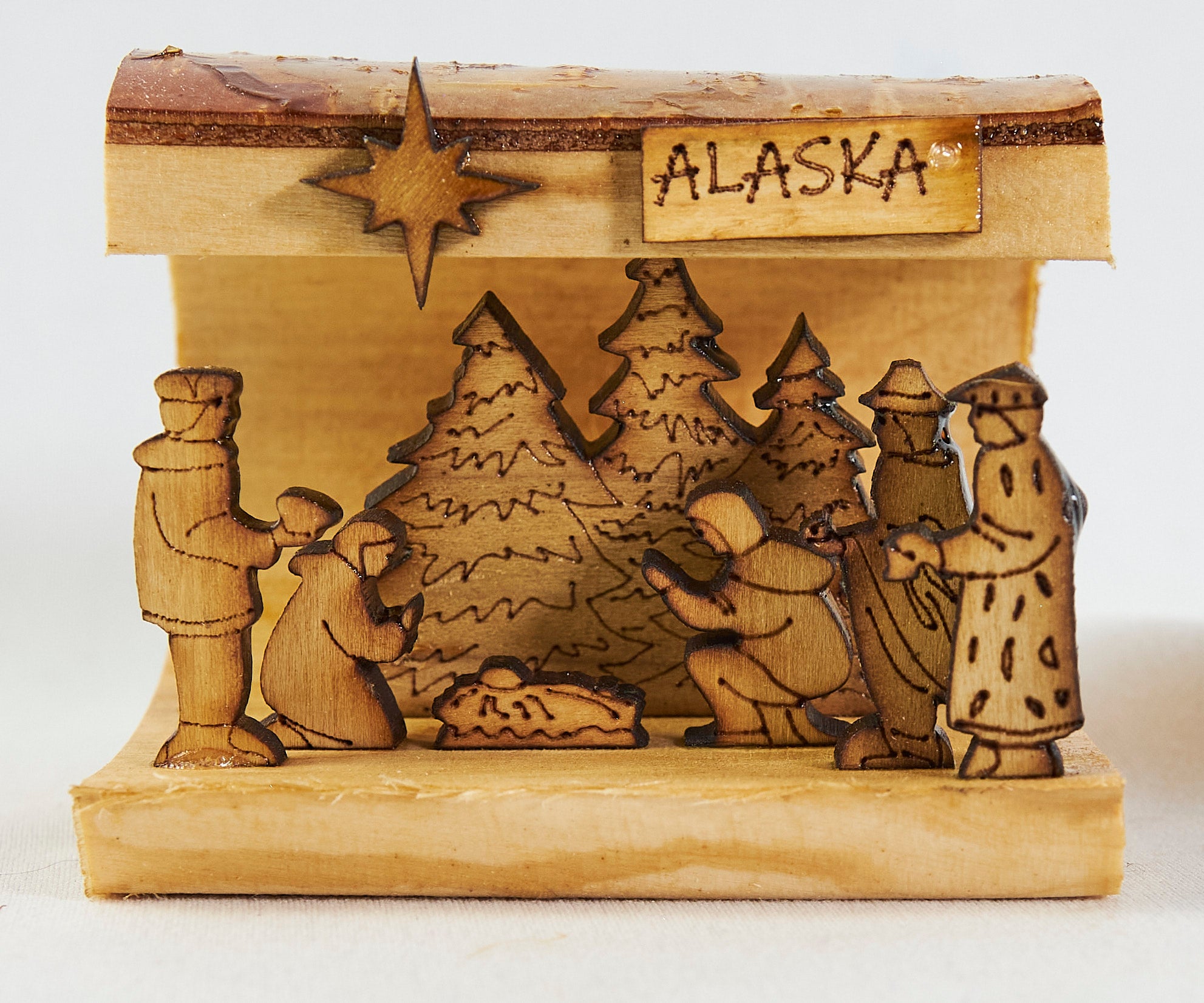 Small Birch Cut Out Nativity Scene