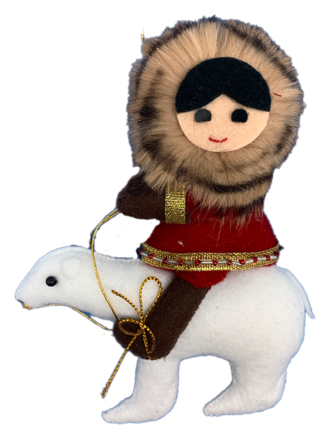 Alaska Eskimo Riding Polar Bear Fur Felt Ornament