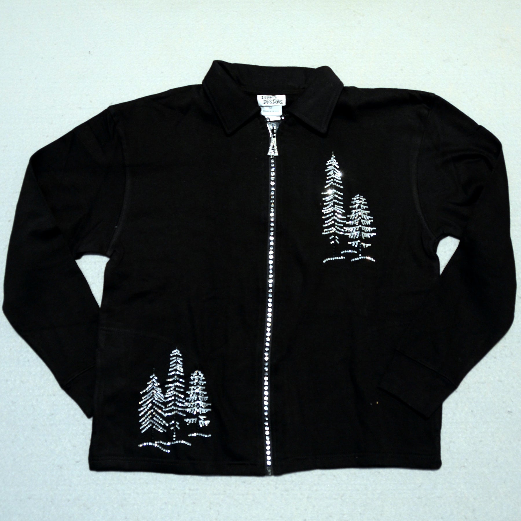 Womens Crystal Zipper Sparkle Trees Alaska Jacket