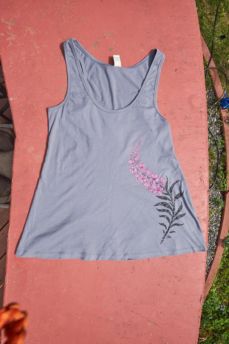 Gray and Pink Fireweed Stalk Tank Top