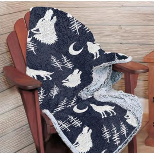 Wolf Moon Blue Sherpa Throw Blanket 60x80