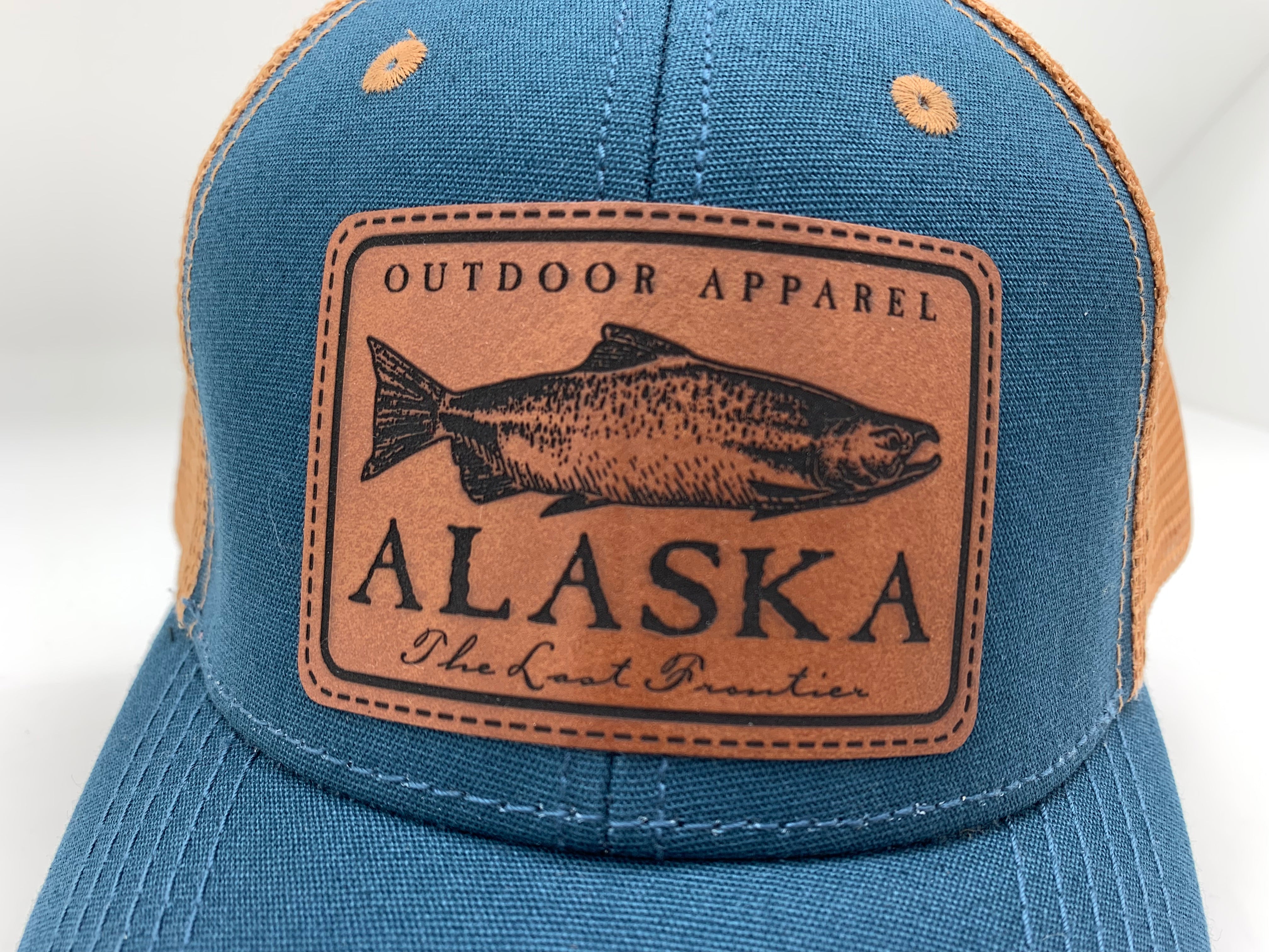 Salmon Leather Patch Alaska Baseball Hat