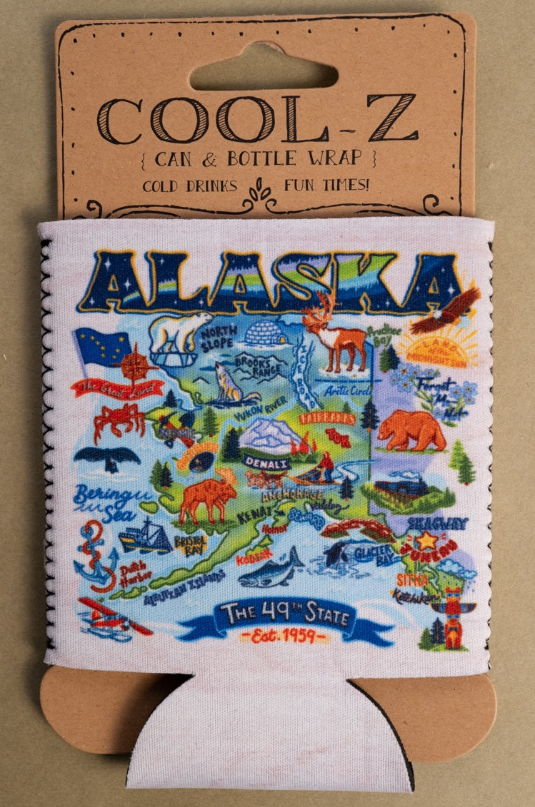 Alaska Map Icons Can Koozie