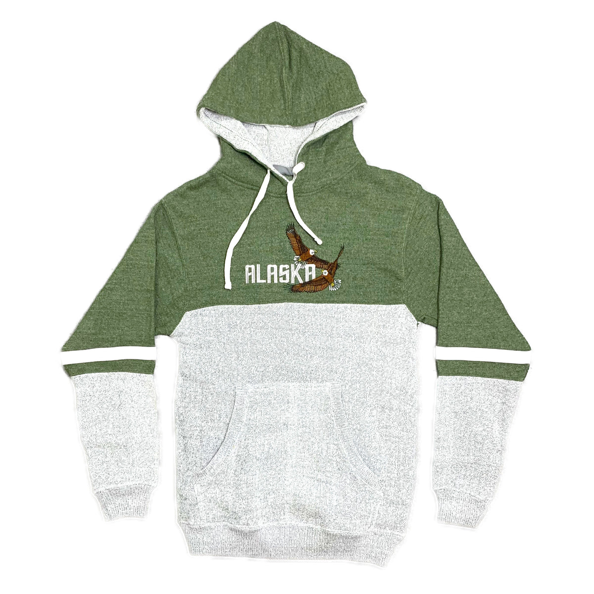 Dancing Eagles Alaska Olive and Gray Two Tone Nantucket Hoodie