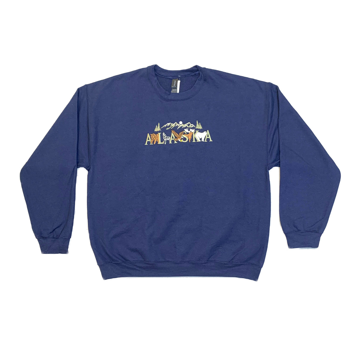 Animals Between Alaska Mountains Emblem Navy Crew Sweatshirt