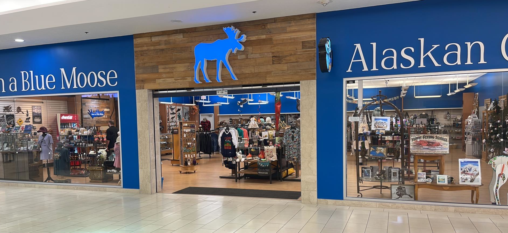Picture of store of Once in a Blue Moose at the Dimond Center Mall in Anchorage Alaska.