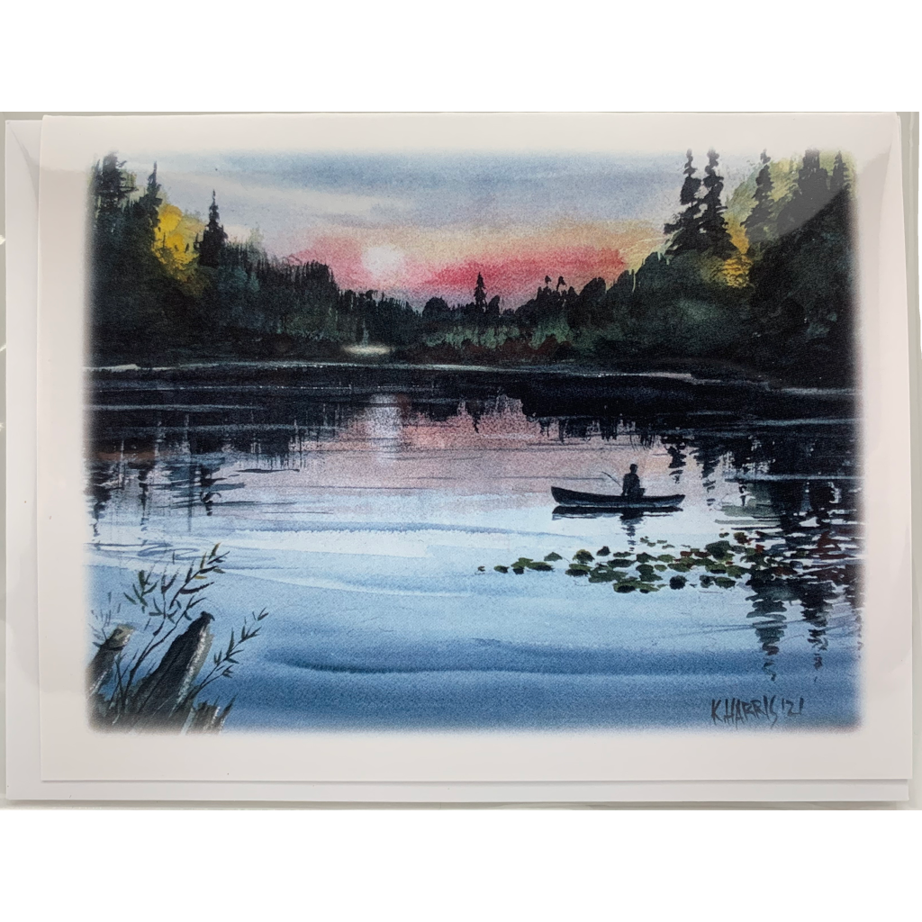 Lake Fishing Watercolor Card