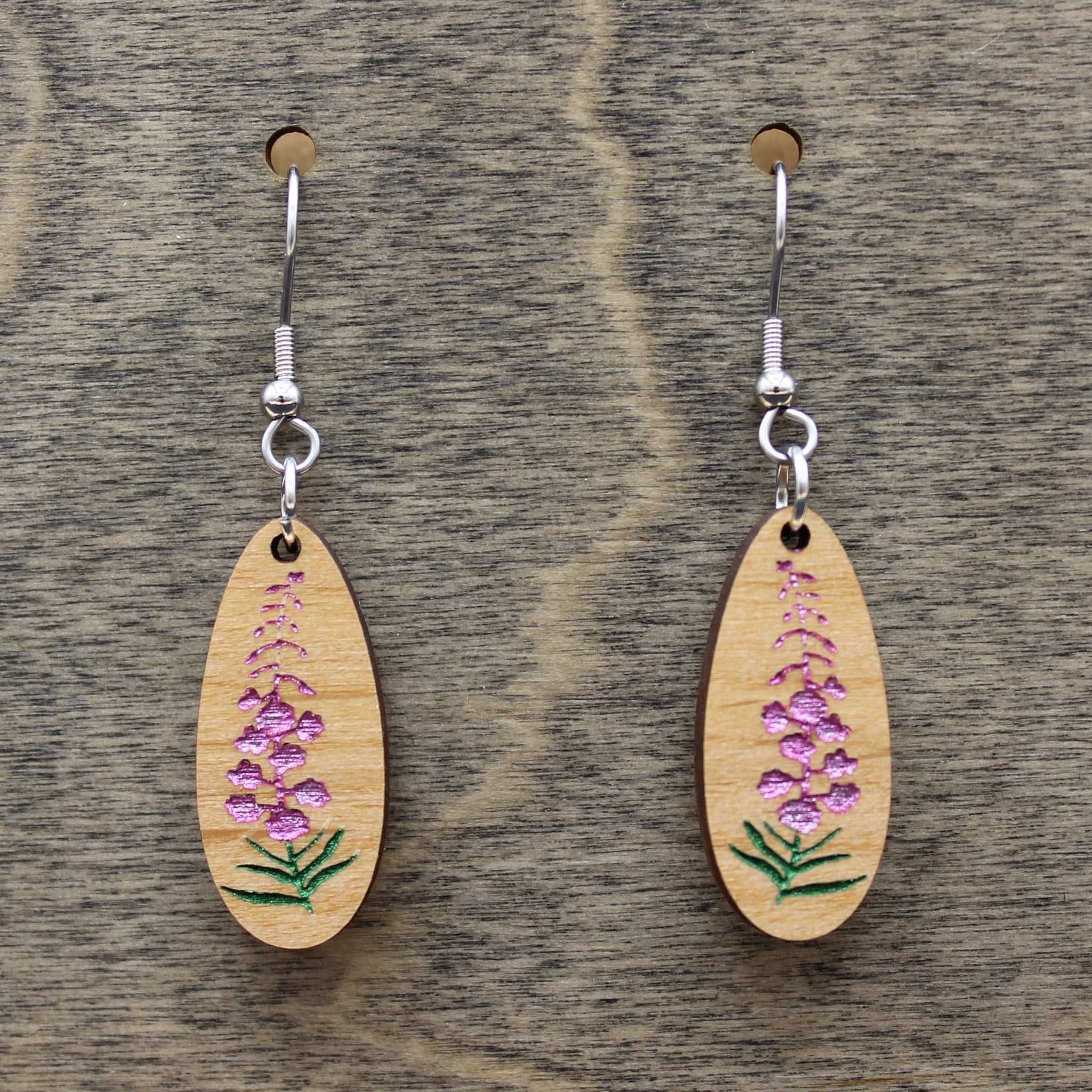 Painted Fireweed Alder Wood Earrings
