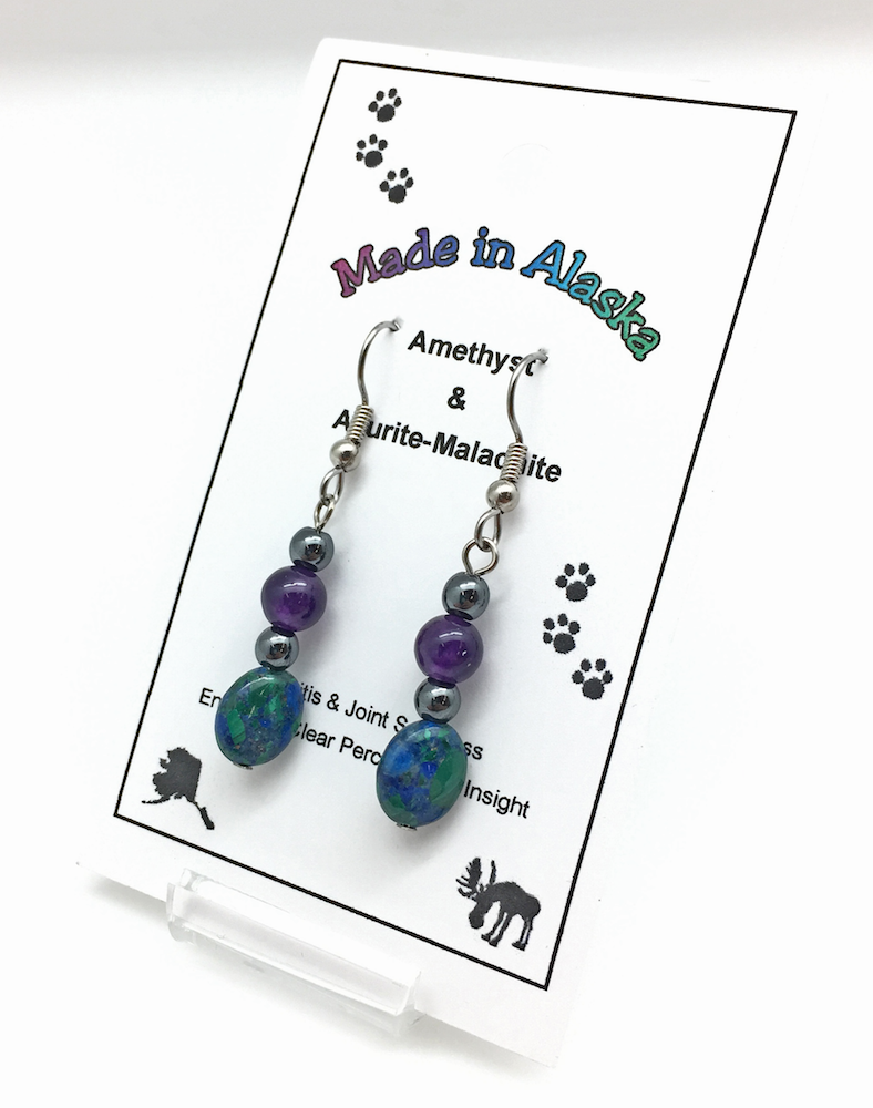 Amethyst & Azurite-Malachite Earrings