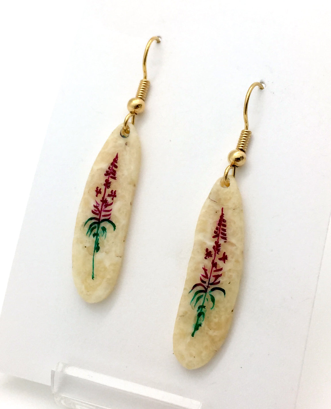 Fireweed Scrimshaw Ivory Dangle Earrings