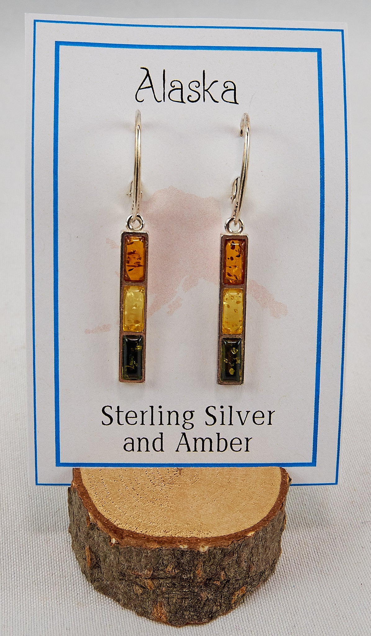 Tricolor Rectangle Amber Earrings