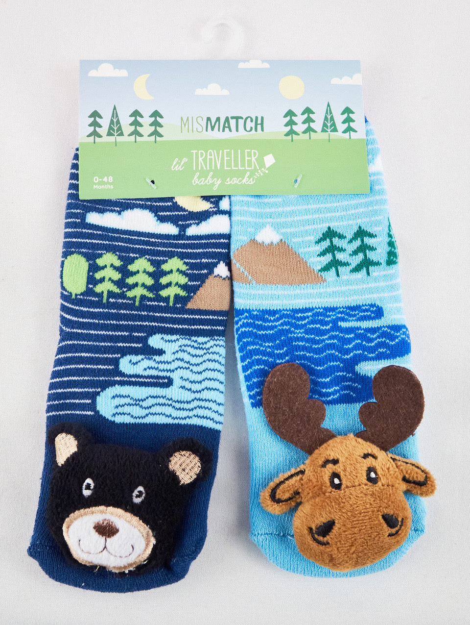 Bear and Moose Mismatched Plush Socks