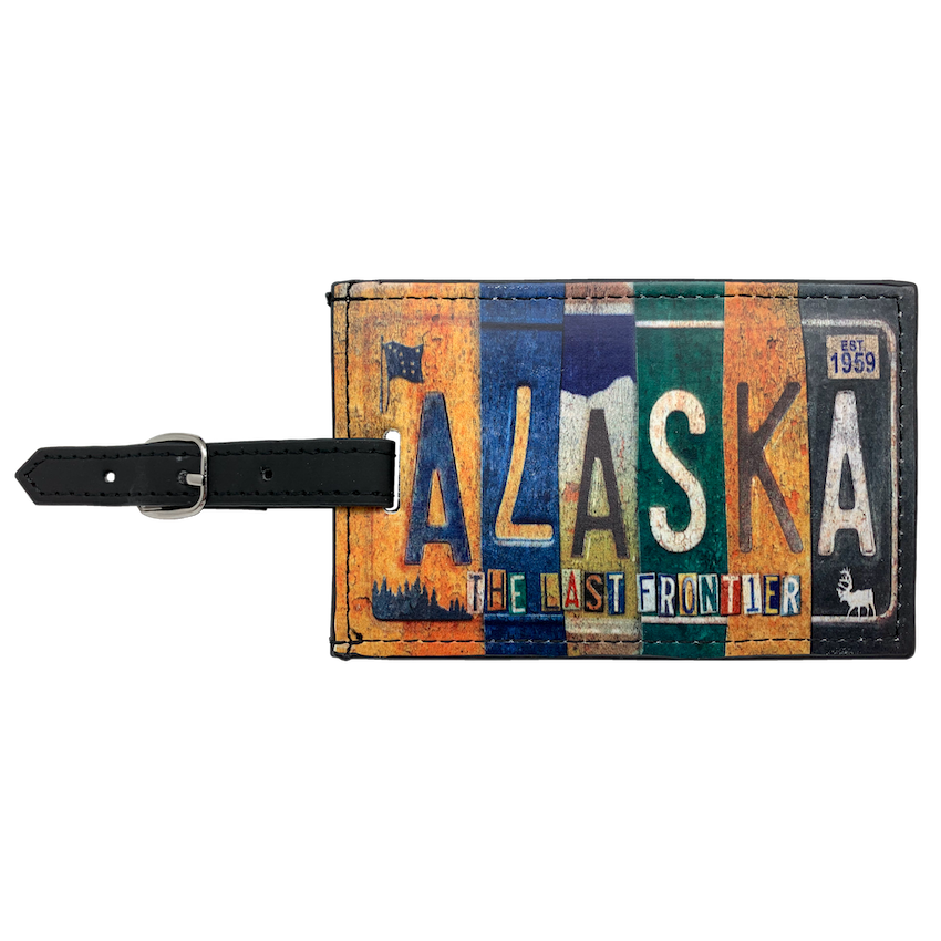 Vintage Alaska License Plate Strips Luggage Tag