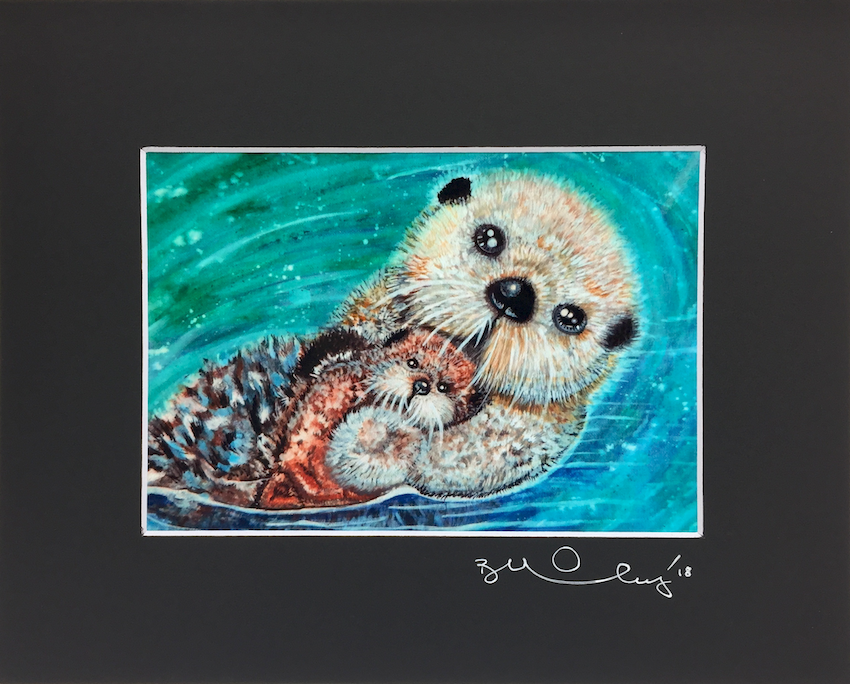 Otter Mamma Matted Art Print