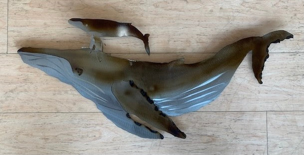 Humpback and Baby Whale Handcut Steel Wall Hanging