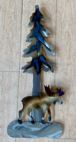 Moose and Tree Hand Cut Steel Wall Hanging