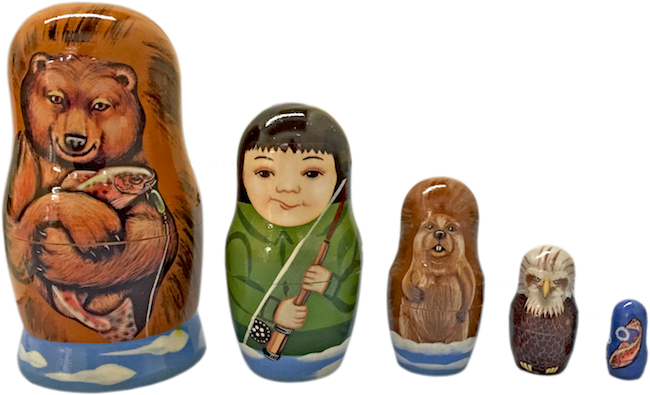 Brown Bear With Fish Nesting Dolls