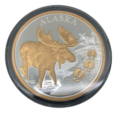 Moose Tracks Alaska 1oz Gold Relief Silver Medallion