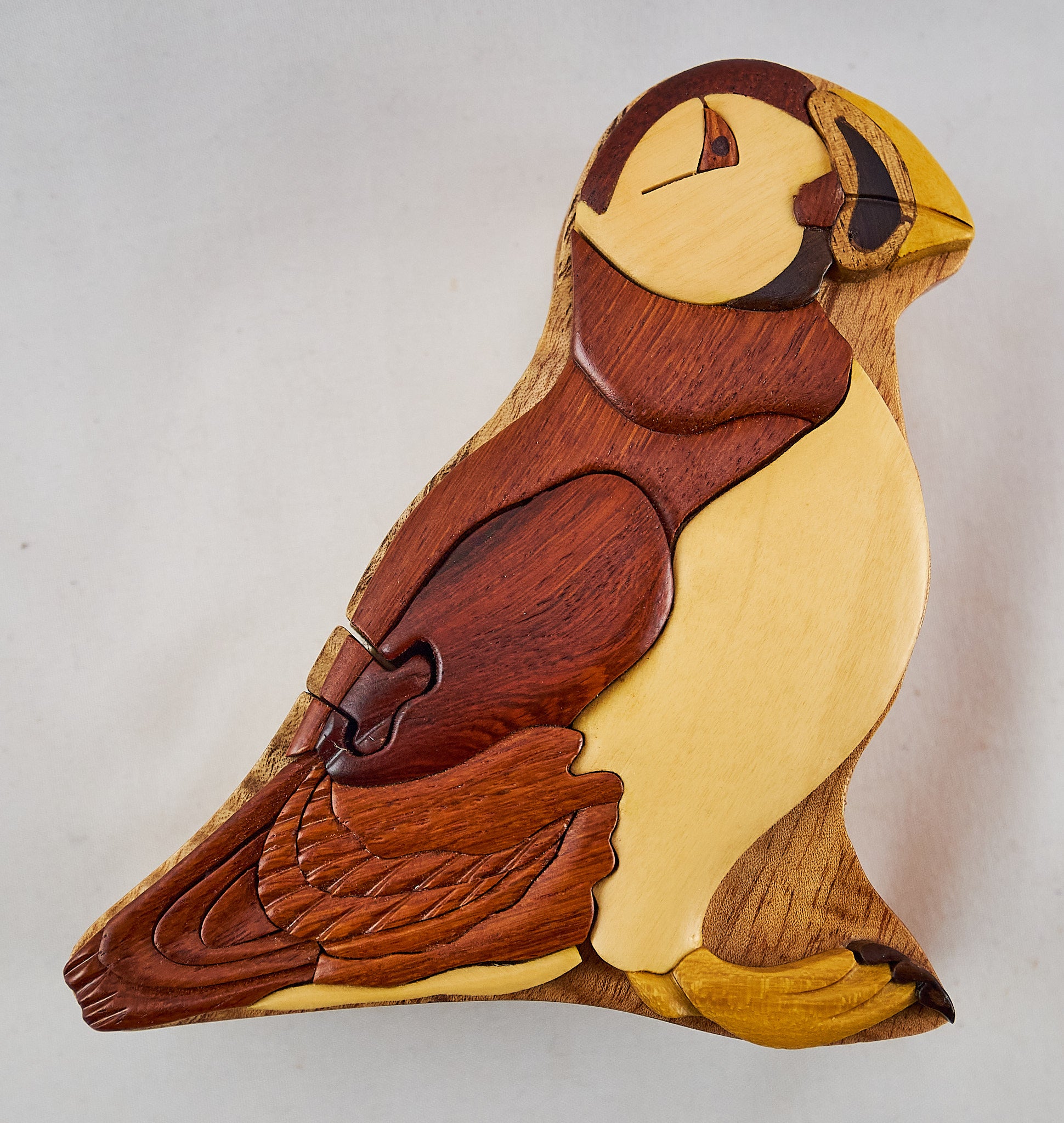 Puffin Wood Intarsia Puzzle Box