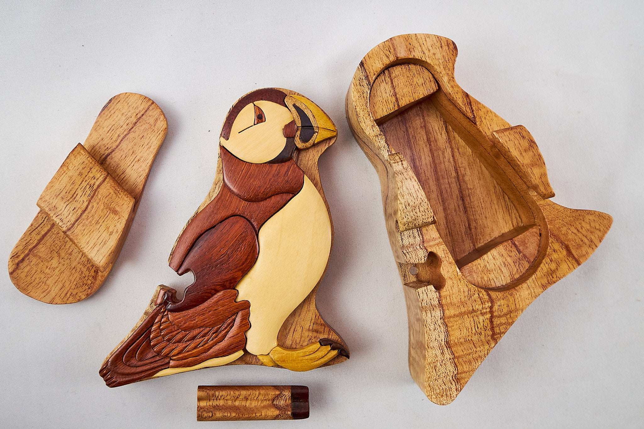 Puffin Wood Intarsia Puzzle Box