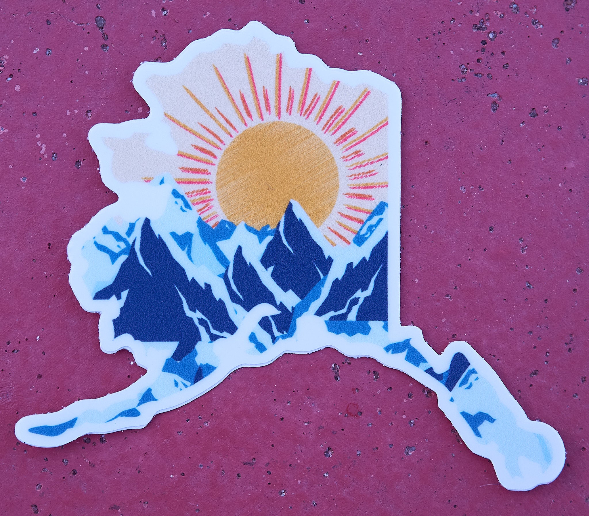 Alaska Map Mountains Sun Sticker