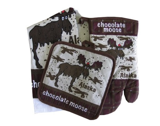Chocolate Moose Towel, Mitt & Hot Pad Set