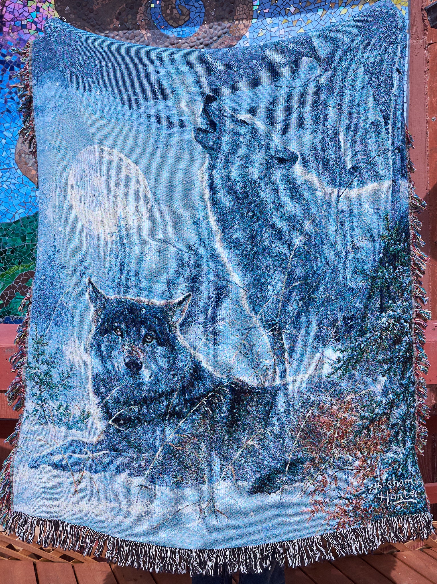 Winter Moonrise Wolf Throw 60x50