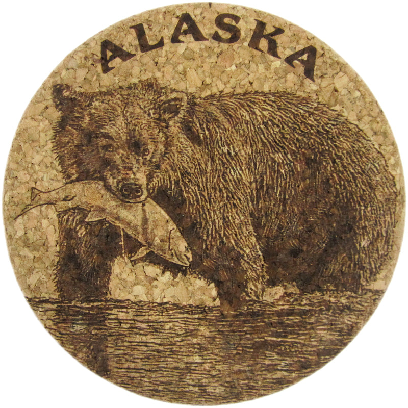 Bear With Fish Alaska Cork Coaster