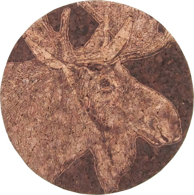 Cork Moose Head Alaska Coaster